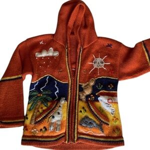 Kids Orange Animal-Themed Hoodie 4-5